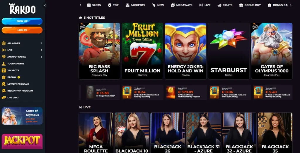 Spelaanbod bij Rakoo Casino