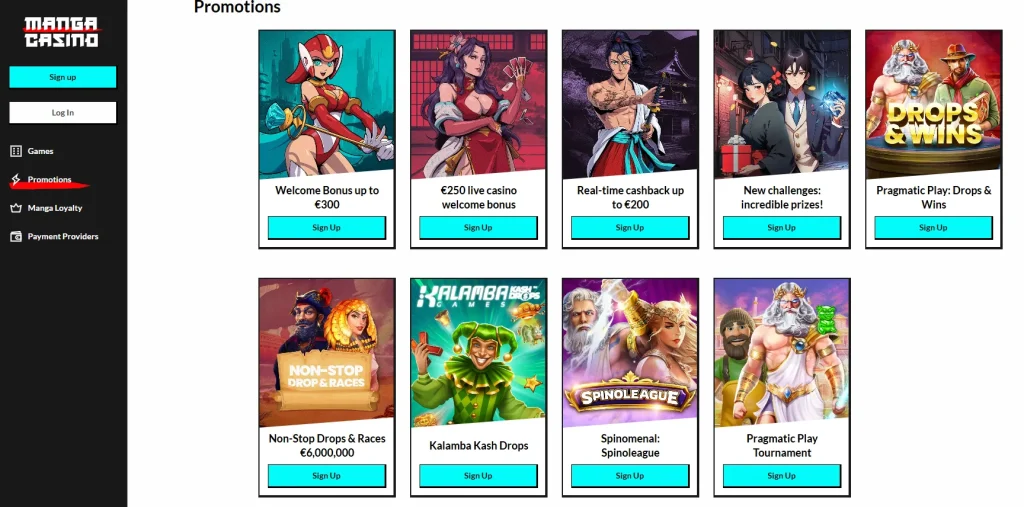 Bonussen en Promoties bij Manga Casino